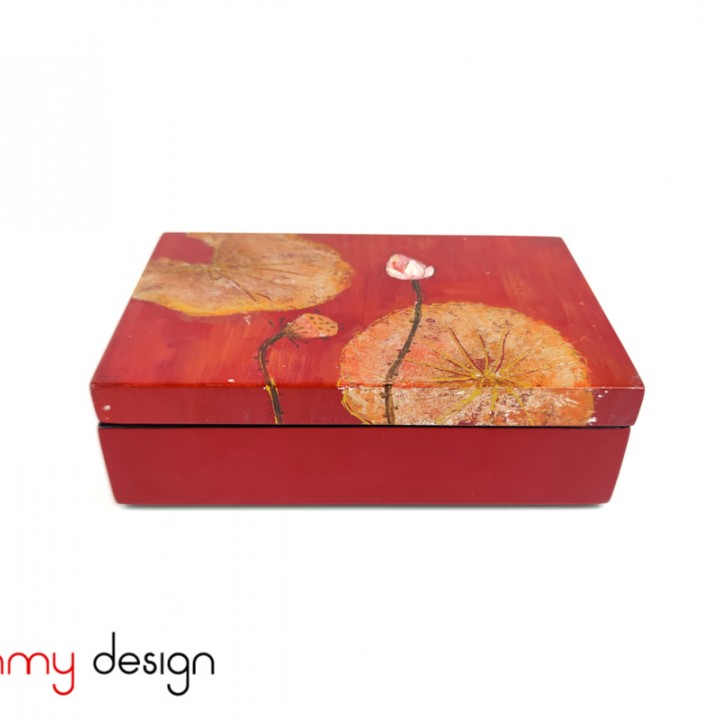 Small rectangular red lacquer box hand-painted with lotus pond 11*17*H5cm